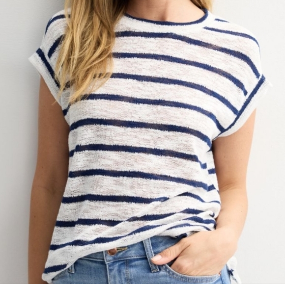 Sonoma Tops - Sonoma Navy and White Striped Short Sleeve Muscle Tee